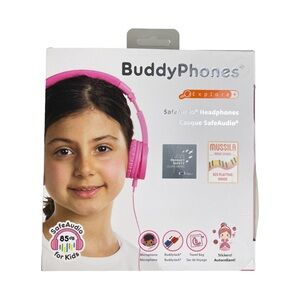 BuddyPhones Explore+ Kids Wired Headphones + Mic Pink NEW
